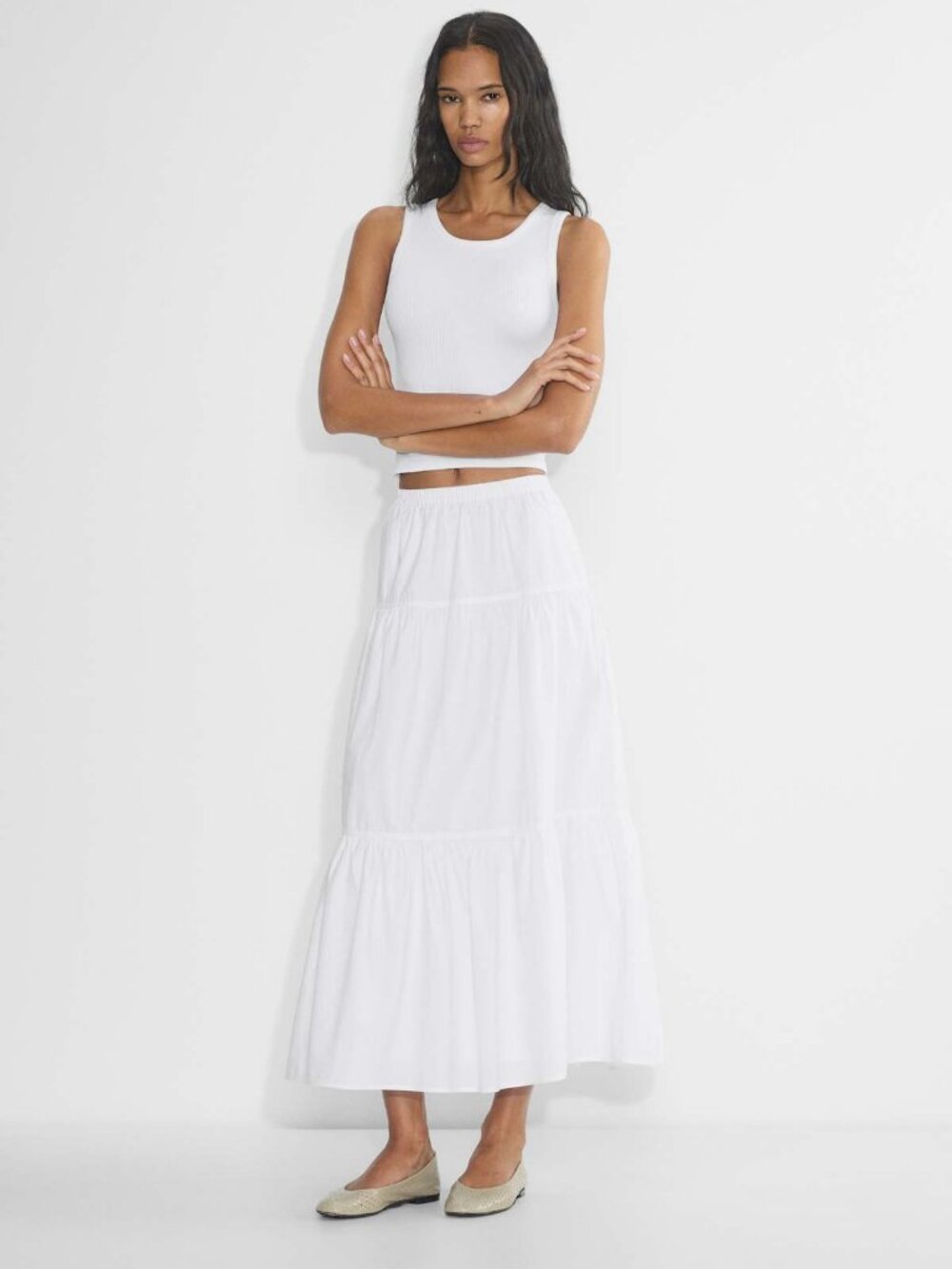 Sunday Best White Tiered Midi Skirt